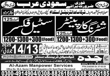 Shuttering Carpenter, Steel Fixer Jobs in Saudi Arabia